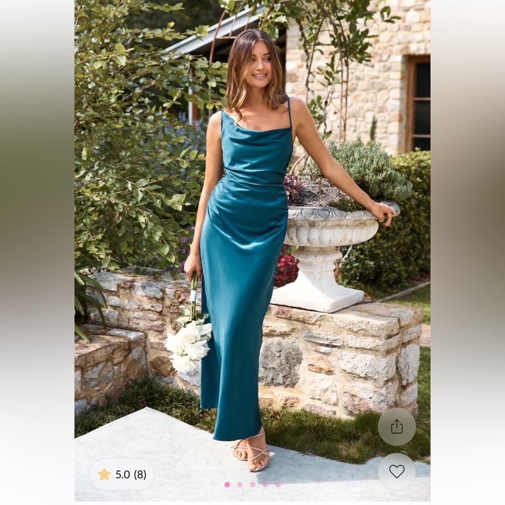 Hello Molly Teal Satin Cowl Maxi Dress - Picture 2 of 5